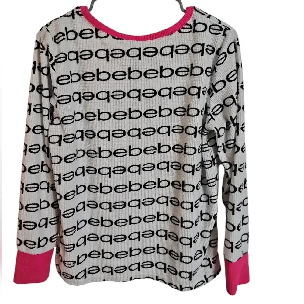 Bebe Womens L Sleepwear Top White Polyester Logo Henley Statement Vintage Y2K - Picture 3 of 7